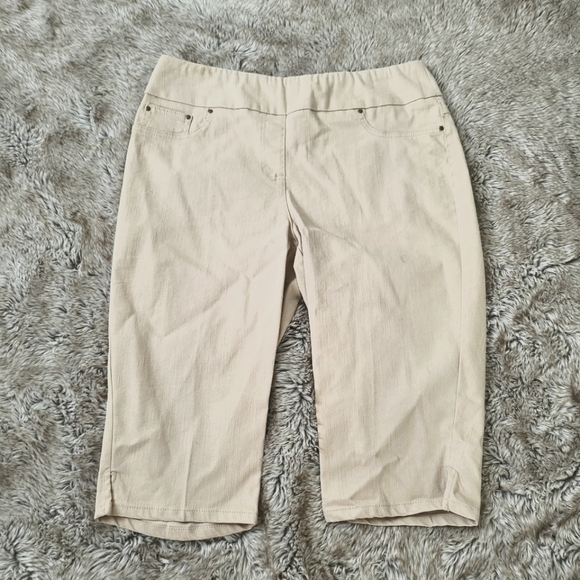 Ruby Rd Petite Chino Clamdigger Capri Pants Wide Waistband Khaki Size 14 Petite - Picture 1 of 8